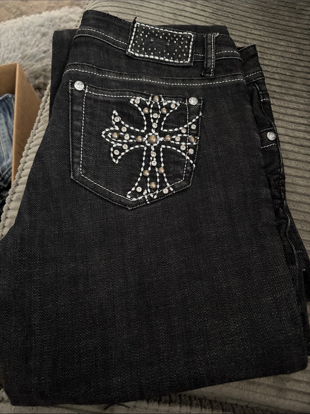 Grace in LA Black Boot Cut Jeans with Studded Cross Pocket